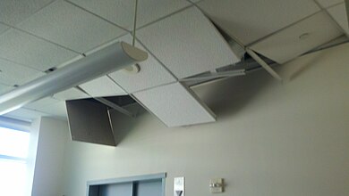 A building in McLean, Virginia sustained some damage to its ceiling. Image: Claire Schmitt.