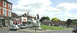 The village green of Westerham with the statue of Wolfe in the foreground