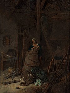 Intérieur d'une ferme avec une femme à la baratte (vers 1645) Musée Boijmans Van Beuningen, Rotterdam