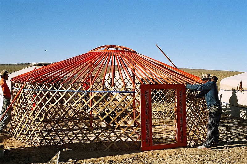 The wooden structure of a Yurt