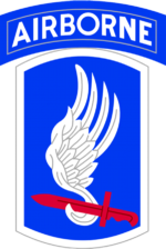 Insignia of the US 173rd Airborne Brigade. NZ gunners who served in 161 Bty, while under the 173rd (1965-1966) were permitted to wear the patch on their left sleeve. 173Airborne Brigade Shoulder Patch.png