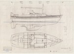 Inredningsritning gjord 1975 av segelbåtskonstruktionen Marieholm 84. Konstruktör Olle Enderlein