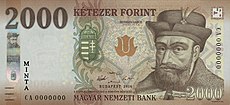 A 2000 forintos bankjegy Bethlen Gábor arcképével