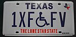 Номерной знак Техаса 2012 года 1XF FV disabled.jpg