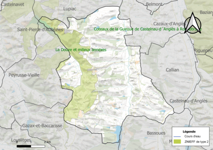 Carte de la ZNIEFF de type 2 sur la commune.