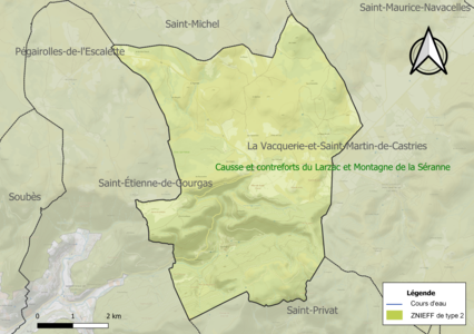 Carte de la ZNIEFF de type 2 sur la commune.