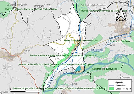 Carte des ZNIEFF de type 1 sur la commune.