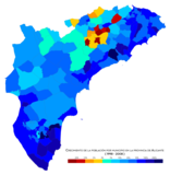 Crecimiento de la población por municipio entre 1998 y 2008.