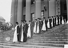 The Barnard College Class of 1913 processes down the steps of Low Library. Barnard College, June 4, 1913 (LOC).jpg