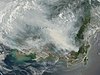 satellite image of the thick smoke hung over the island of Borneo during the 2006 Southeast Asian haze