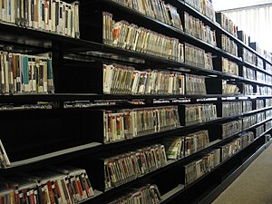 English: A portion of the many compact discs t...
