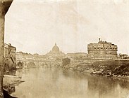 Näkymä Tiberjoen yli Roomassa noin 1853; oikealla Castel Sant’Angelo ja keskiosassa Pietarinkirkko.