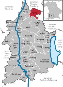 Läget för Egling an der Paar i Landkreis Landsberg am Lech