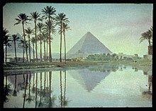 The Great Pyramid of Giza Egypt. Pyramids. Pyramids and palm grove reflections LOC matpc.23063.jpg