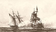 The USS Enterprise of the Mediterranean Squadron capturing a Tripolitan Corsair during the First Barbary War, 1801 EnterpriseTripoli.jpg