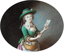 An 18th-century painting of a girl with a basket of pamphlets Girl with a Basket of Pamphlets.jpg