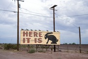 The famous "HERE IT IS" rabbit covered sign for the Jack Rabbit Trading Post