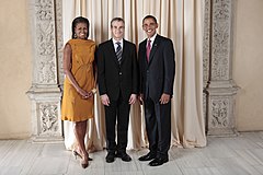 米国のバラク・オバマ大統領夫妻と（2009年9月23日）