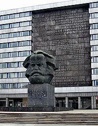 Karl Marx monument in Chemnitz (renamed Karl-Marx-Stadt from 1953 to 1990) Karl Marx memorial.jpg