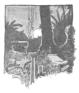 Ilustracja — wielkie drzewo wśród kamiennych ruin.