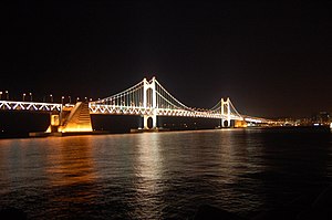 Gwangan Bridge, Busan, South Korea at night.