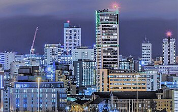 Leeds' Central Business District Leeds CBD at night.jpg