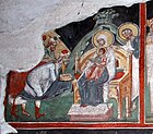 Adoration of the Magi. Fragment from medieval fresco, Kremikovtsi Monastery