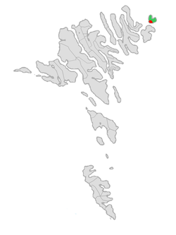 富格洛伊市鎮在法羅群島的位置（綠色和紅色部分）