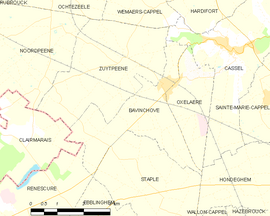 Mapa obce Bavinchove