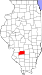 Harta statului Illinois indicând comitatul Clinton
