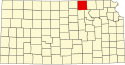 Harta statului Kansas indicând comitatul Washington