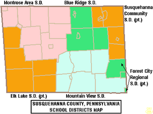 Map of Susquehanna County, Pennsylvania, school districts Map of Susquehanna County Pennsylvania School Districts.png