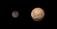 Plutó i Caront com van ser vistos per New Horizons (color, l'11 de juliol de 2015).