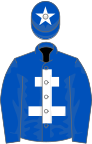 Royal blue, white cross of lorraine, royal blue cap, white star