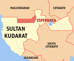 Mapa ng Sultan Kudarat na nagpapakita sa lokasyon ng Esperanza.