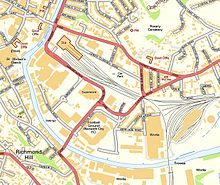 Map, showing how the ground is surrounded by Carrow Road and the River Wensum Streetview of Carrow Road.jpg