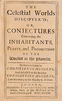 Page reading "The Celestial Worlds Discovered: Or, Conjectures Concerning the Inhabitants, Plants and Productions of the Worlds in the Planets"