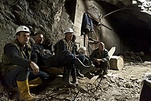 One of Kosovo's main economical sources is mining, because it has large reserves of lead, zinc, silver, nickel, cobalt, copper, iron and bauxite. Miners at the Trepca Mines in Mitrovica, Kosovo in 2011. Trepca Miners (24876825).jpeg