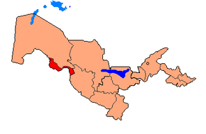 Harta regiunii Horezm în cadrul Uzbekistanului