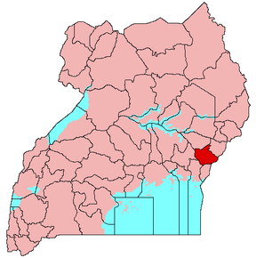 Harta districtului Tororo în cadrul Ugandei