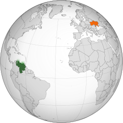 Map indicating locations of Venezuela and Ukraine