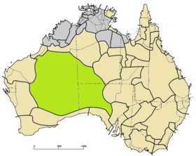 Přibližné rozšíření jazyka Západní pouště na mapě Austrálie