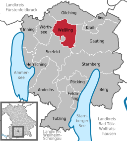 Läget för Weßling i Landkreis Starnberg