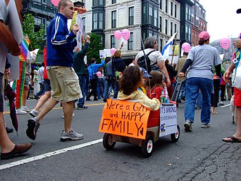 Wagon with poster "We're a GAY and HAPPY ...