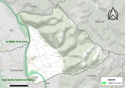 Carte de la ZNIEFF de type 1 sur la commune.