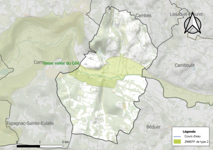 Carte de la ZNIEFF de type 2 sur la commune.