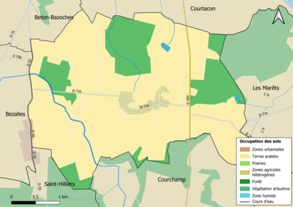 Carte des infrastructures et de l'occupation des sols en 2018 (CLC) de la commune.