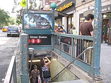 The former southbound entrance at 94th Street, seen in 2008 96th St Bwy IRT stair jeh.JPG