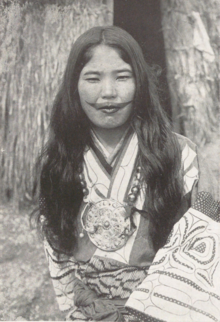 An Ainu woman from Hokkaido, c. 1930 Ainu woman (from a book Published in 1931) P.81.png