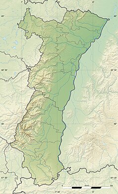 Mapa konturowa Alzacji, u góry po prawej znajduje się punkt z opisem „Delta Sauer”